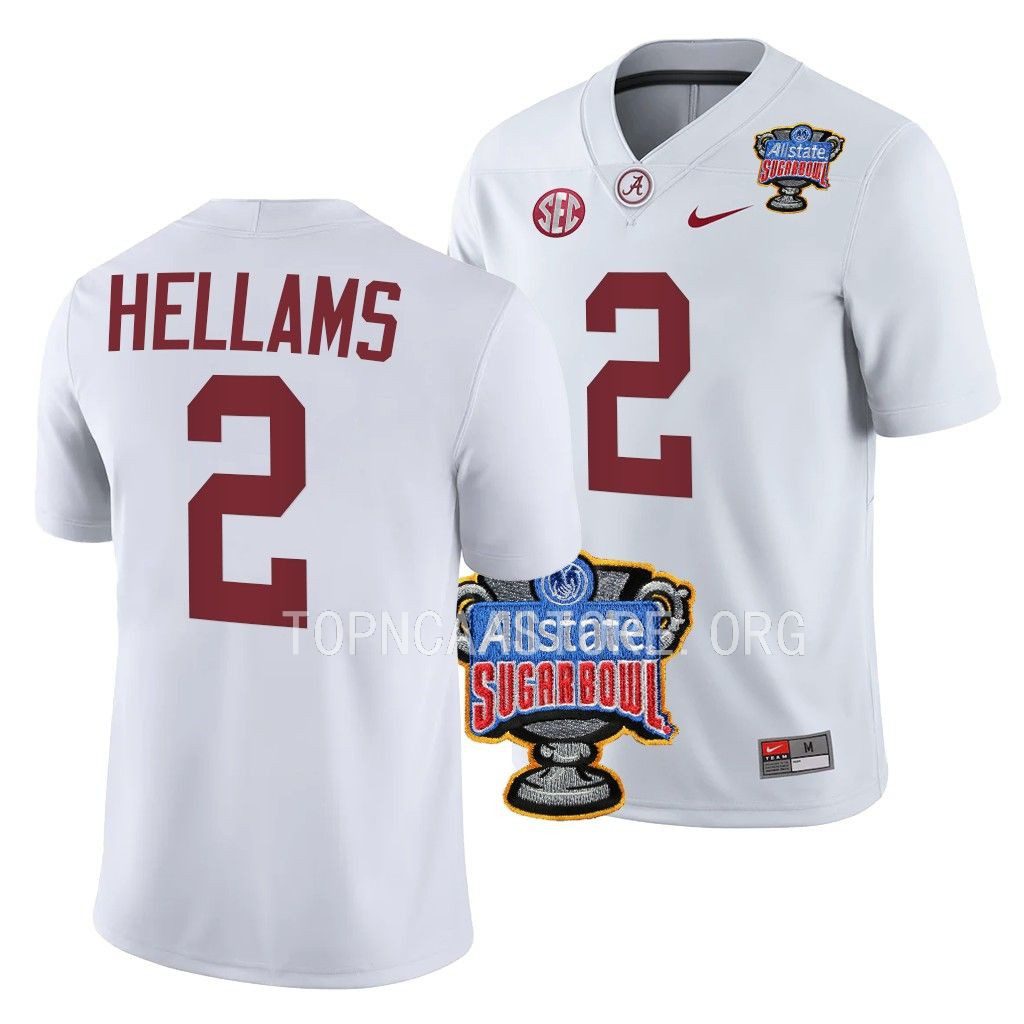 Men's Alabama Crimson Tide DeMarcco Hellams #2 2022 Sugar Bowl White NCAA College Football Jersey